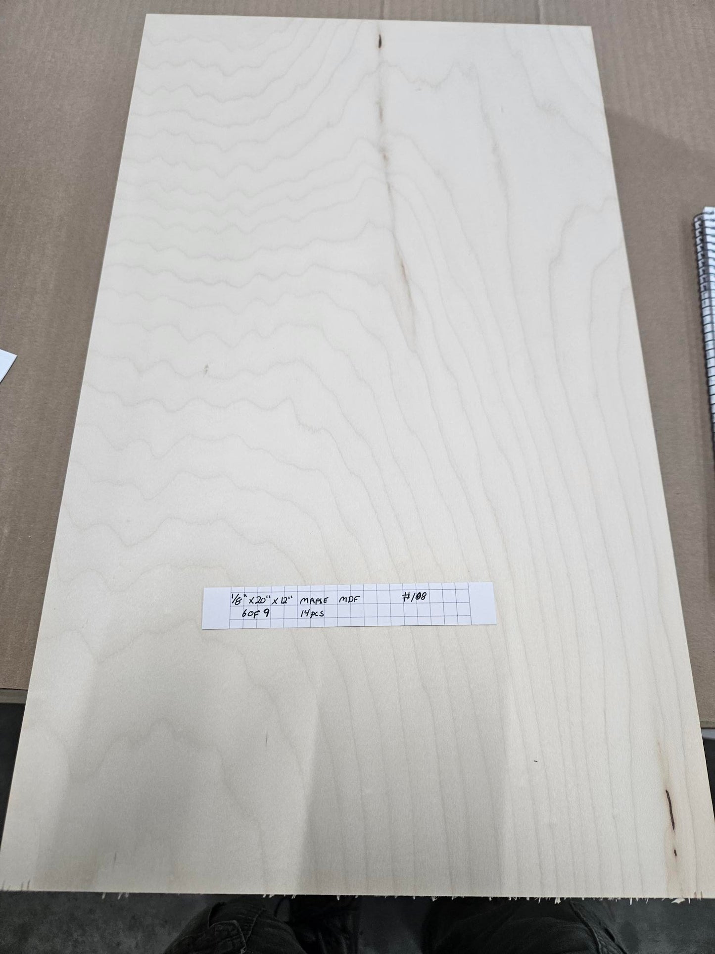 Stock #108 1/8"x20"x12" Maple MDF Laser panel 14pc