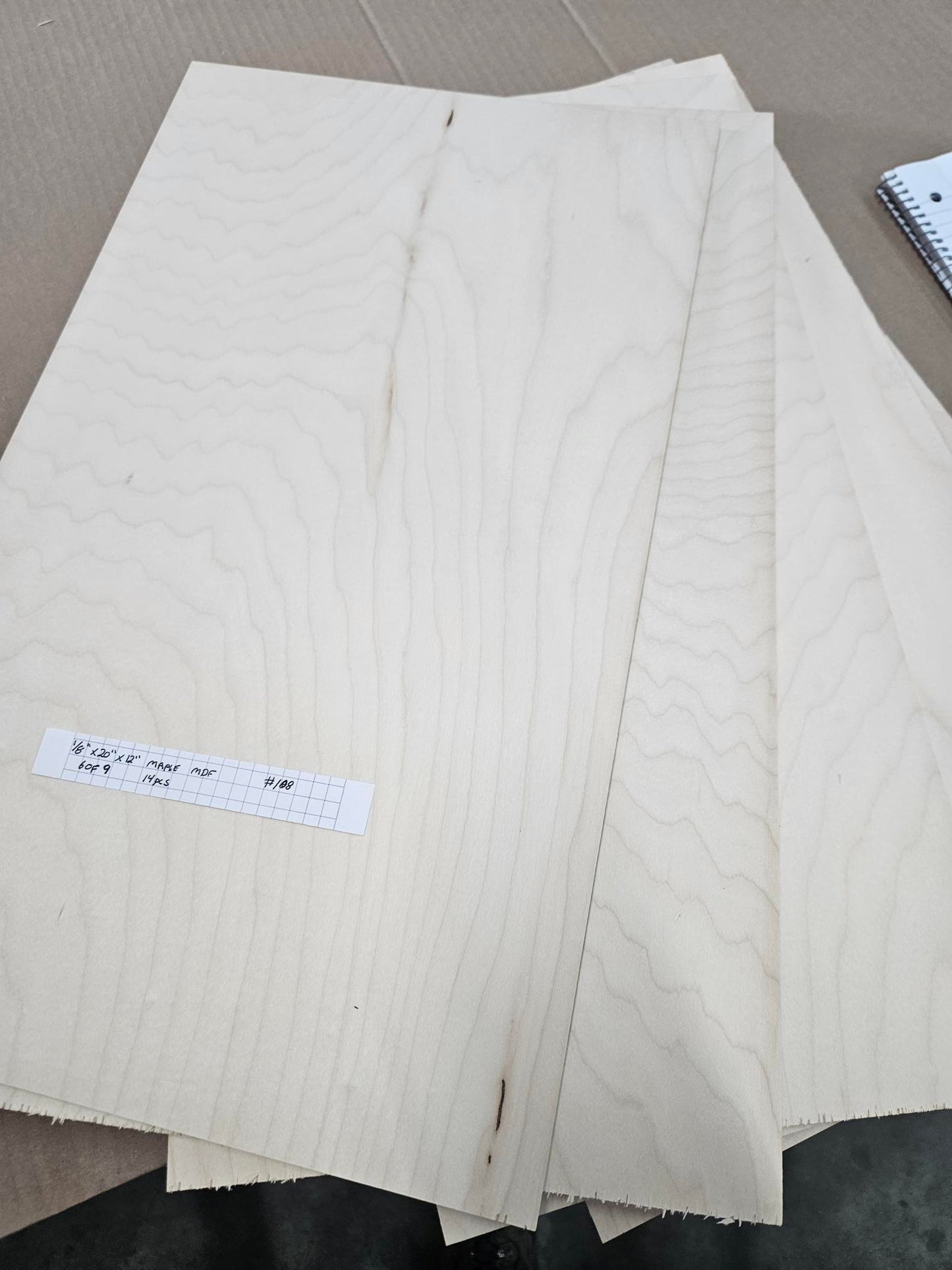 Stock #108 1/8"x20"x12" Maple MDF Laser panel 14pc